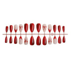 Red Cat Eye Press-On Nails – Short Almond French Tip Bow Design, 24PCS