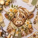 Birth Flower Highland Cow 3D Layered Fabric Art DIY Kit