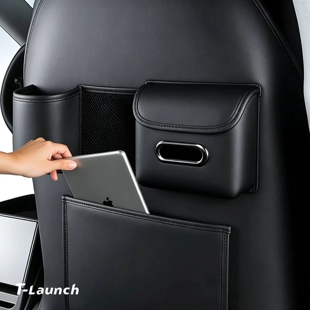 Nappa Leather Seat Back Kick Protector & Organizer for Tesla Model 3/Y 2019+