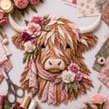 Birth Flower Highland Cow 3D Layered Fabric Art DIY Kit