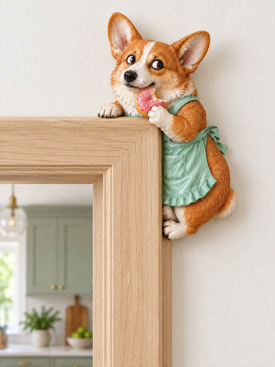 Adorable Corgi Door Frame Decor Funny Corner Wall Art