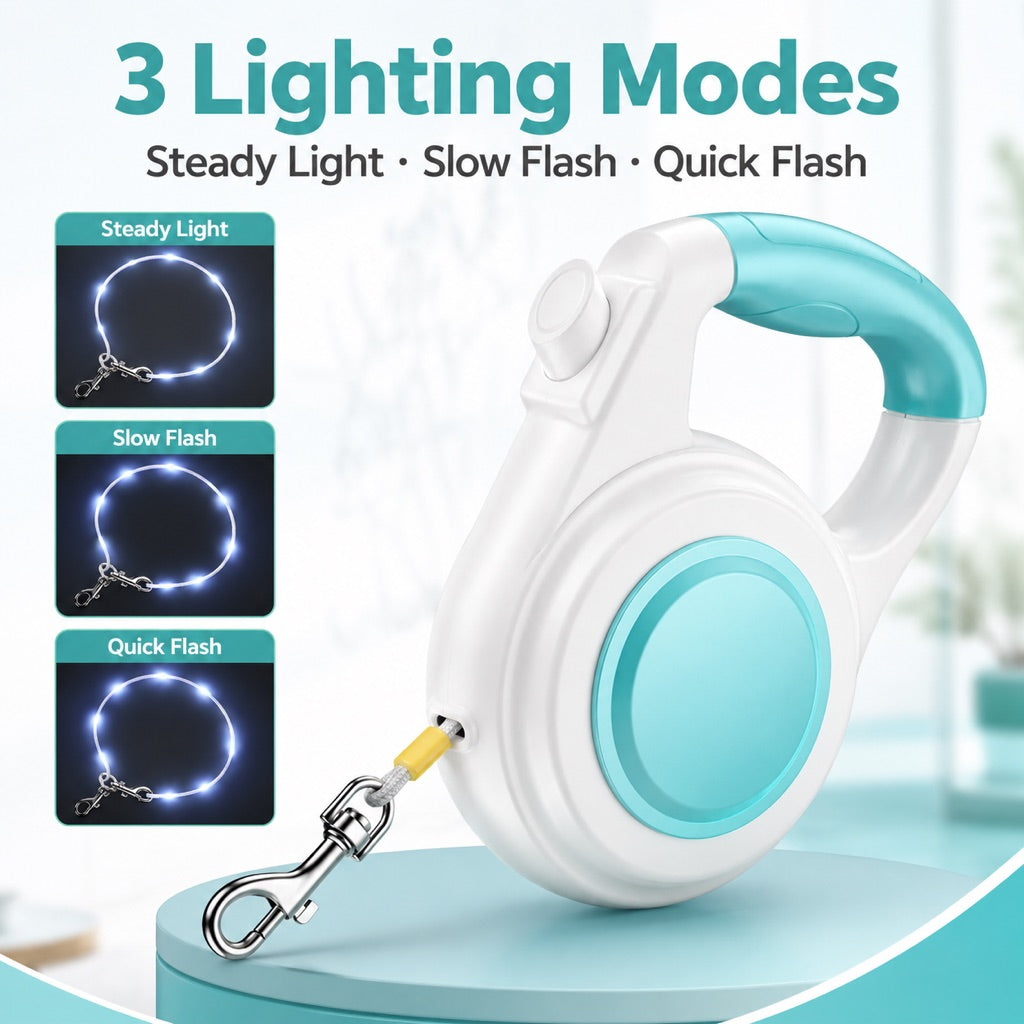 MirokenRechargeable Light-Up Retractable Dog Leash for Night Walks - Helps Small Dogs Stay Visible & Easy to Control