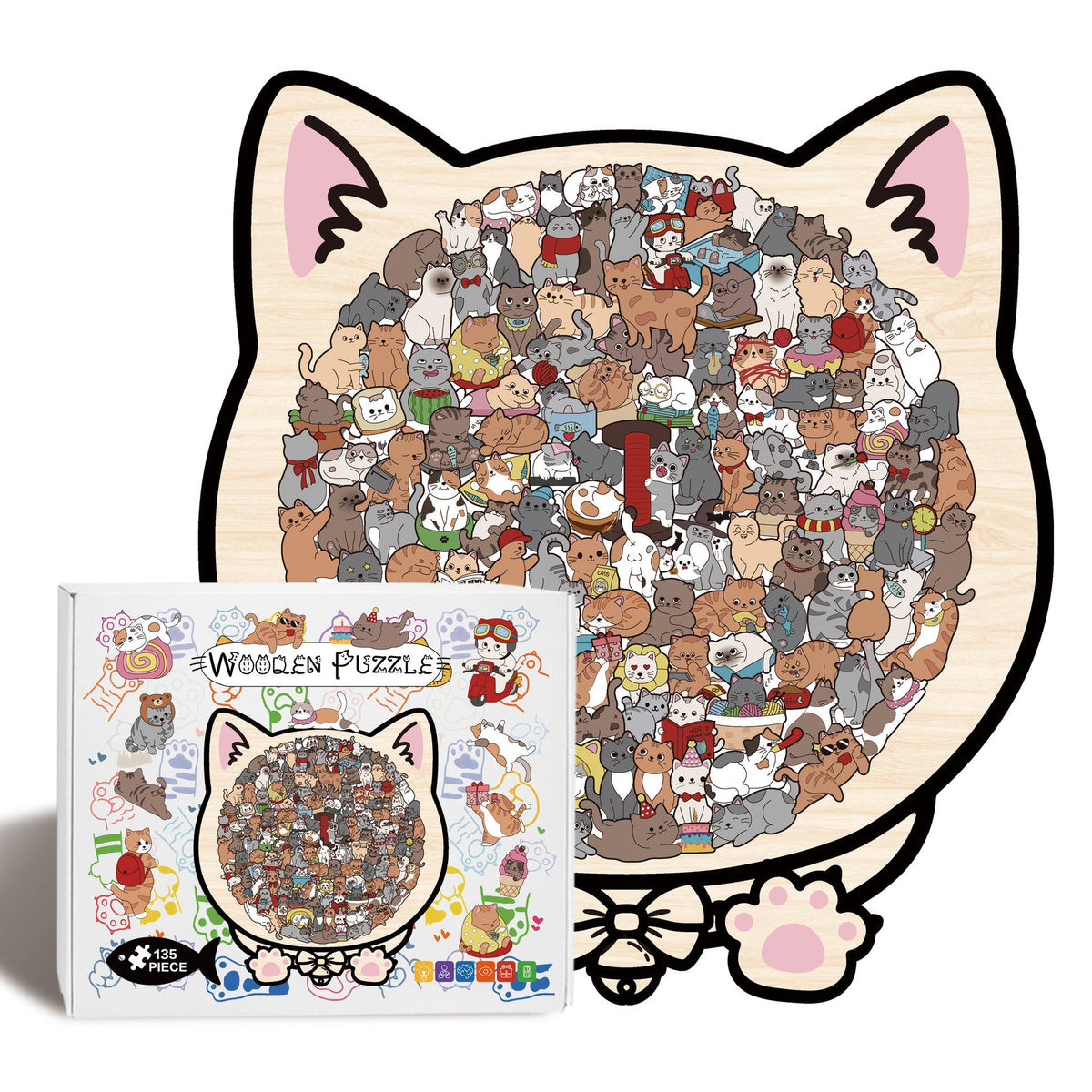 Morandi Colored Cat Shaped Wooden Jigsaw Puzzle