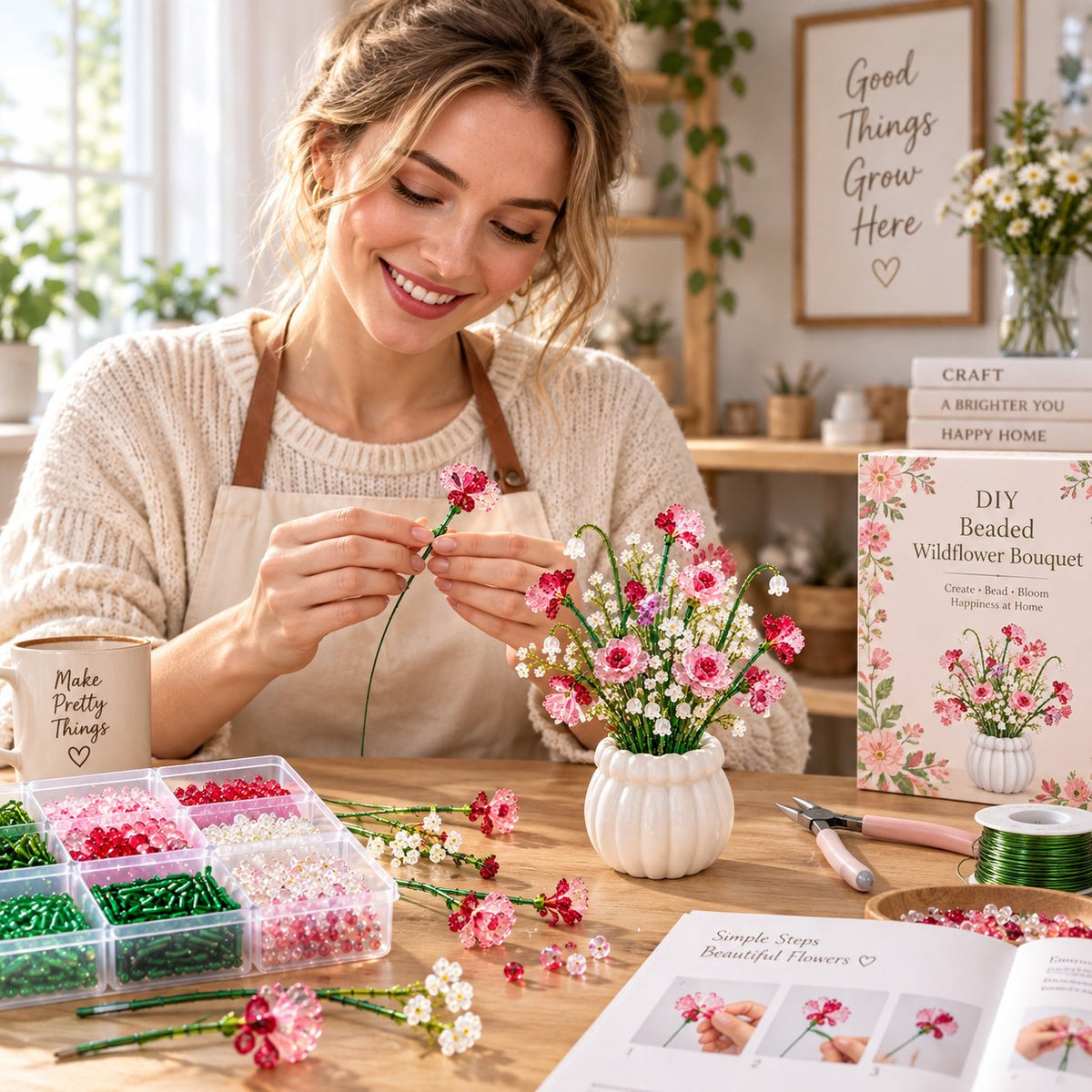 DIY Beaded Wildflower Bouquet Kit – Handmade Crystal Flower Craft Set