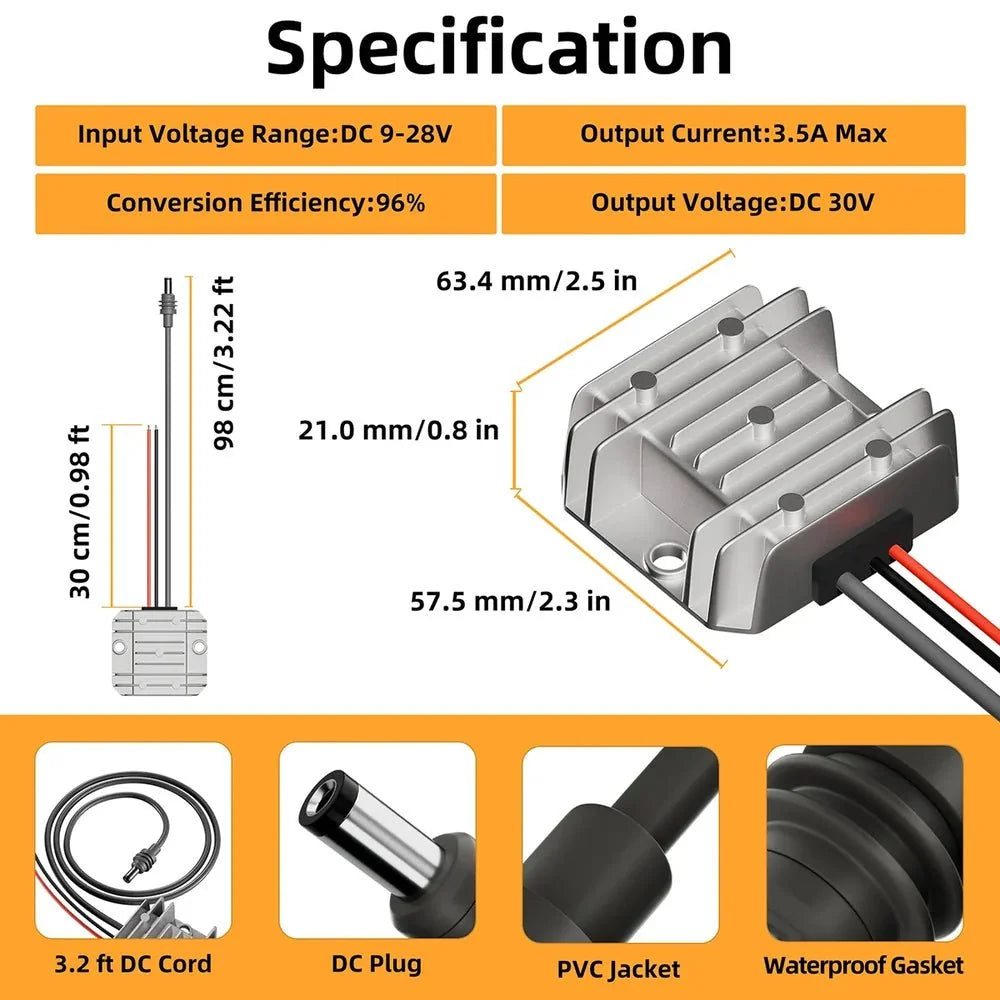 12V/24V to 30V Power Supply Adapter with DC Plug for Starlink Mini