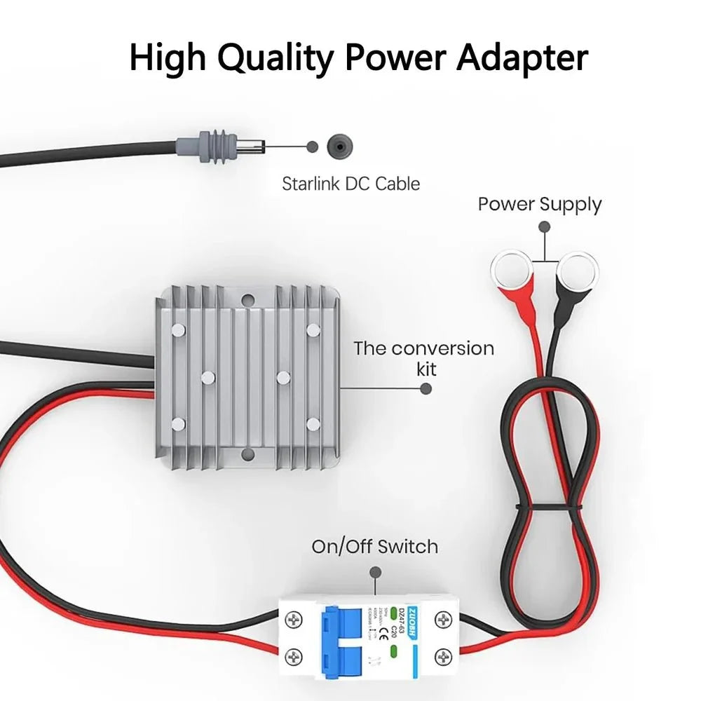 12V/24V to 57V Power Adapter with Switch for Starlink Gen 3 – Ring Terminal