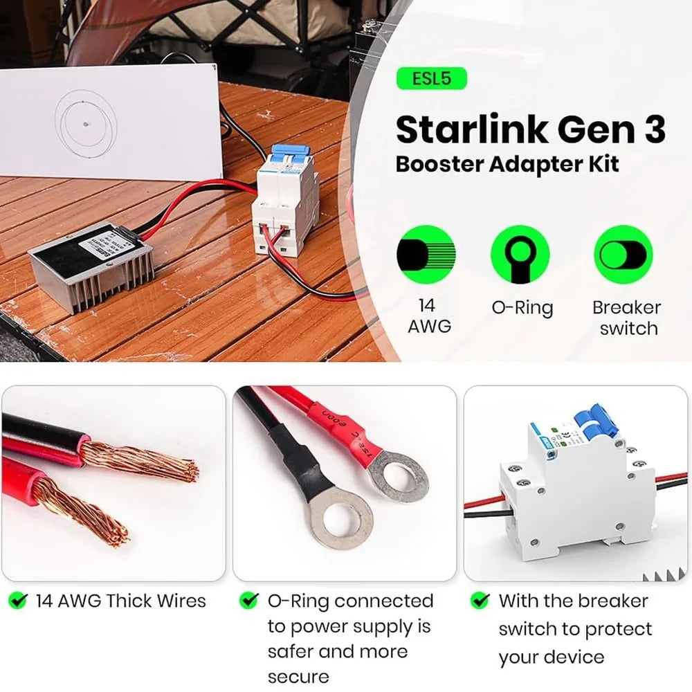12V/24V to 57V Power Adapter with Switch for Starlink Gen 3 – Ring Terminal