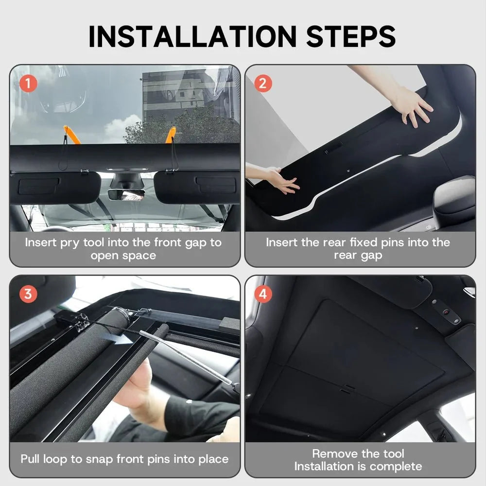 Retractable Roof Sunshade with Dual 1/4" Mounts and Magnetic Points for Tesla Model Y (2020+)