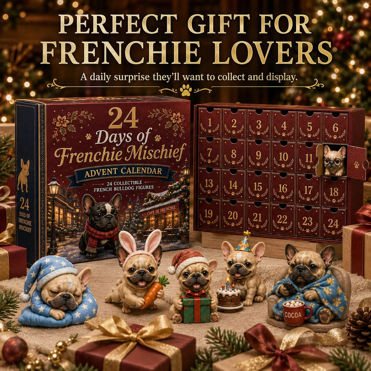 24-Day French Bulldog Christmas Advent Calendar | 24 Unique Collectible Frenchie Characters with Different Outfits, Personalities & Daily Holiday Surprises