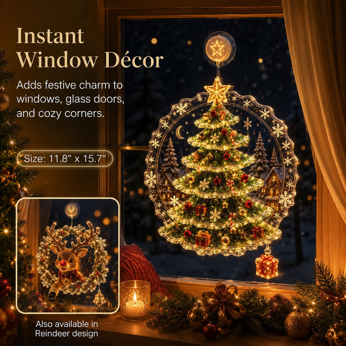 Christmas Window Light Ornament with Suction Cup