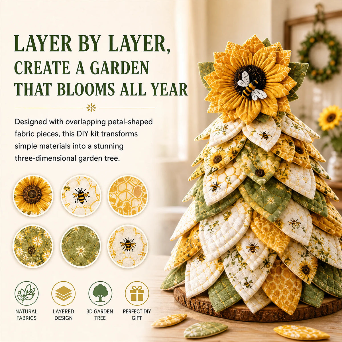 Sunflower Bee Garden Tree DIY Kit-Handmade Fabric Tabletop Tree Decor