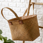 1Handwoven Natural Wicker Shopping Basket Miroken