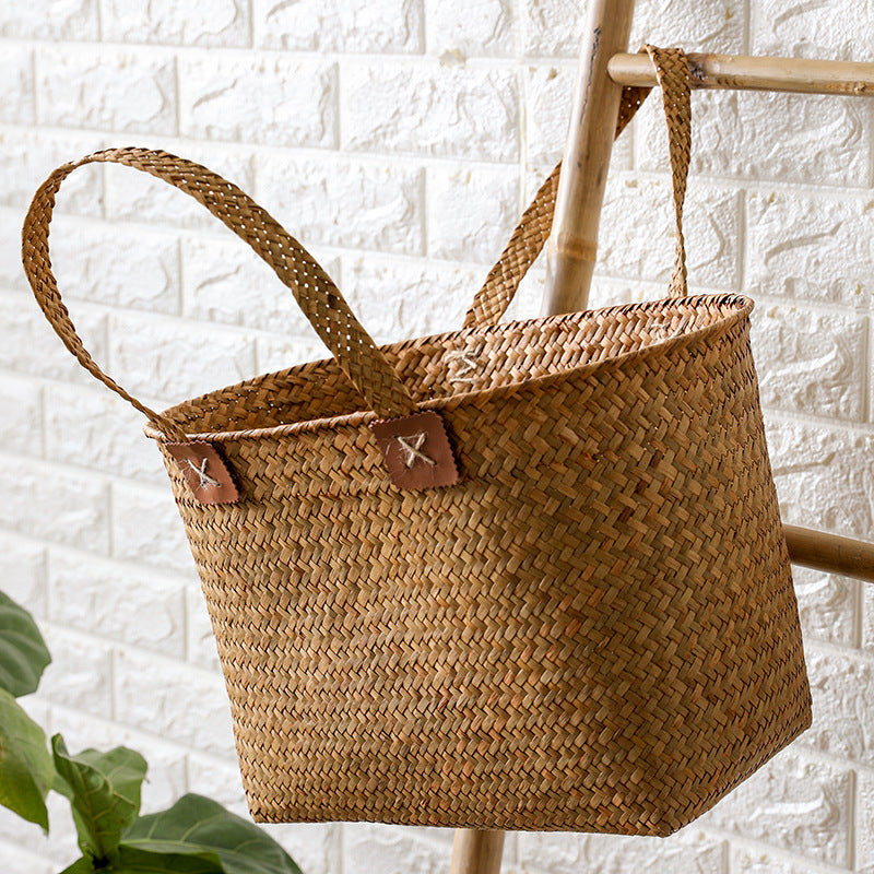1Handwoven Natural Wicker Shopping Basket Miroken
