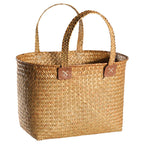 1Handwoven Natural Wicker Shopping Basket Miroken