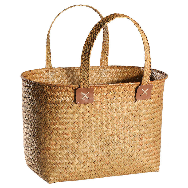1Handwoven Natural Wicker Shopping Basket Miroken