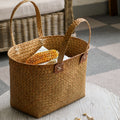 1Handwoven Natural Wicker Shopping Basket Miroken