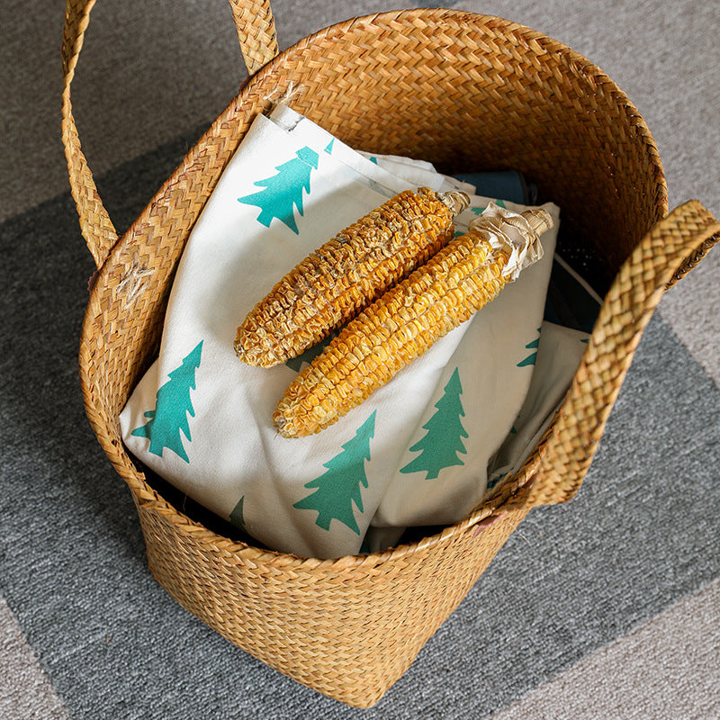 1Handwoven Natural Wicker Shopping Basket Miroken