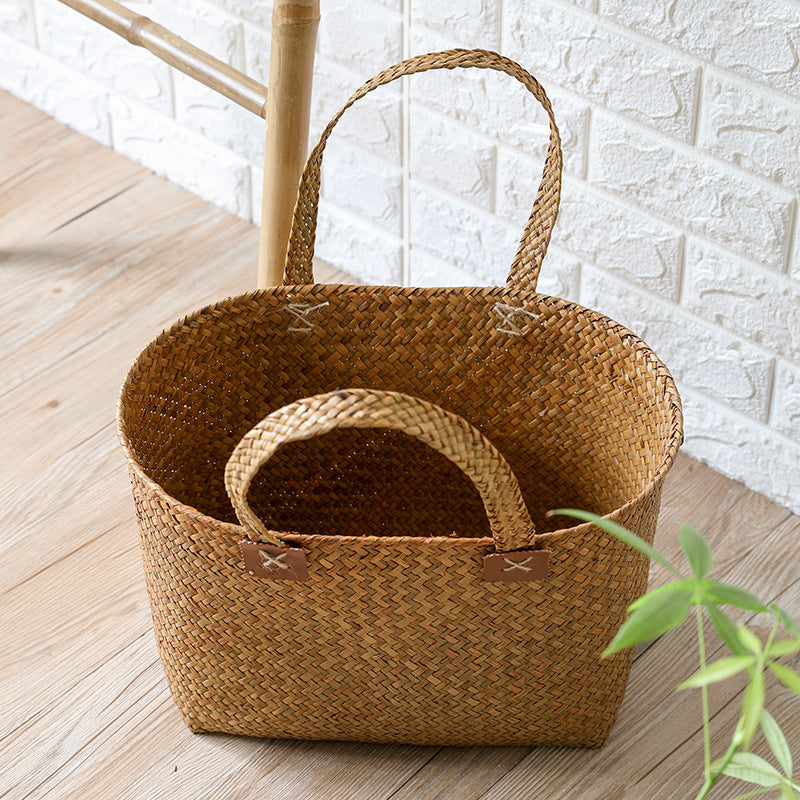 1Handwoven Natural Wicker Shopping Basket Miroken