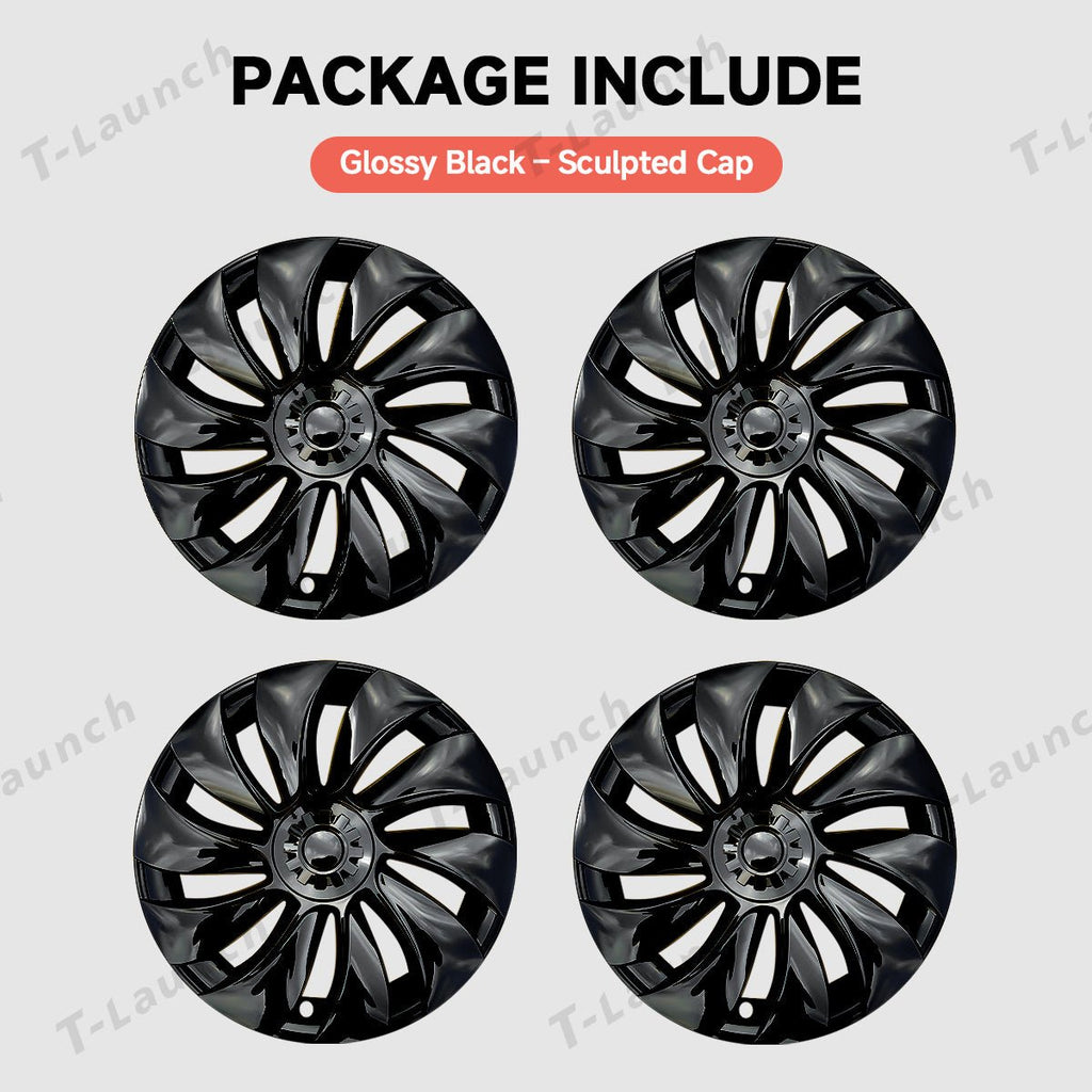 19'' Crossflow Hubcaps Wheel Covers – Spiral Spoke Style for Tesla Model Y Juniper 2025+ (Set of 4)
