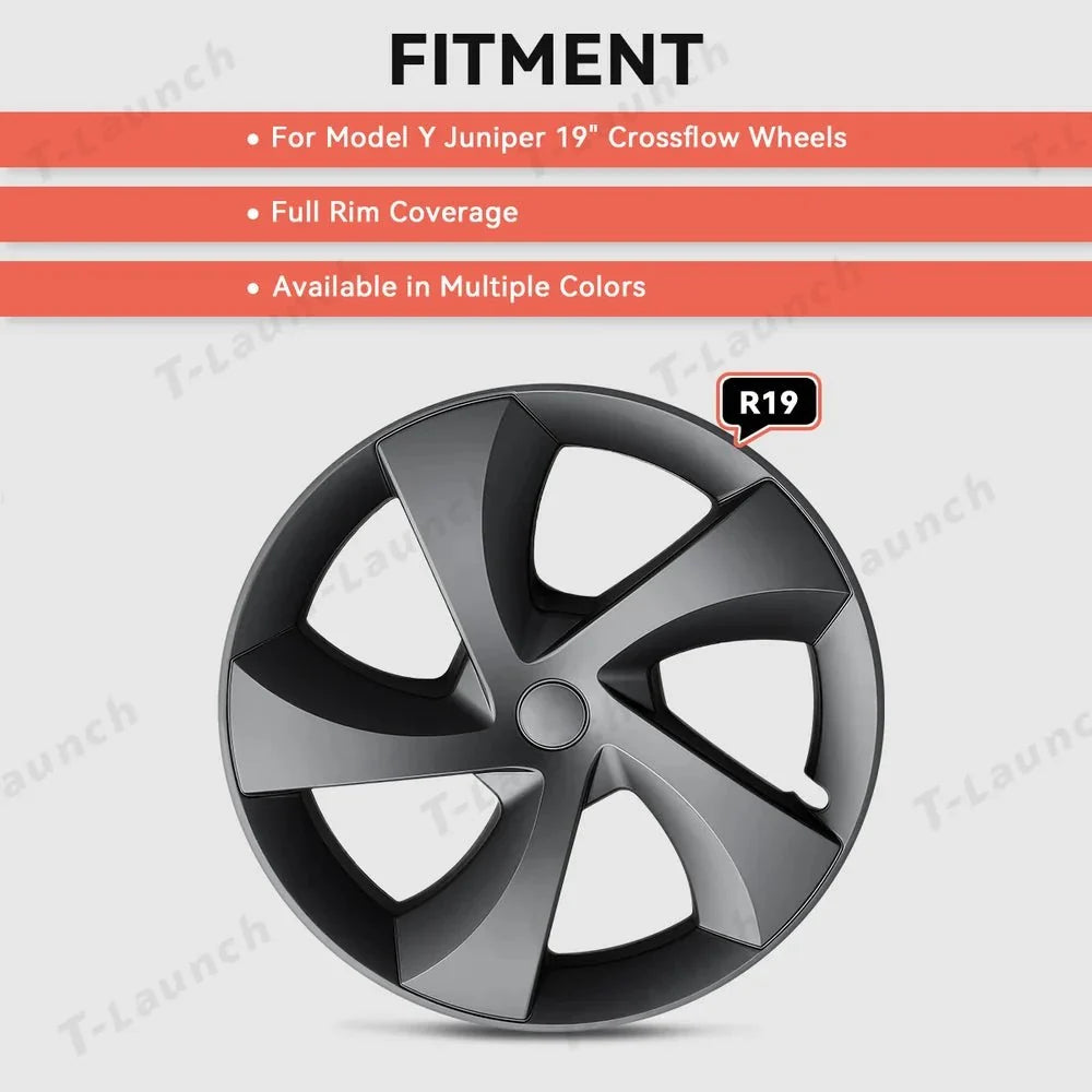 19'' Crossflow Hubcaps Wheel Covers – Twist Spoke Style for Tesla Model Y Juniper 2025+ (Set of 4)
