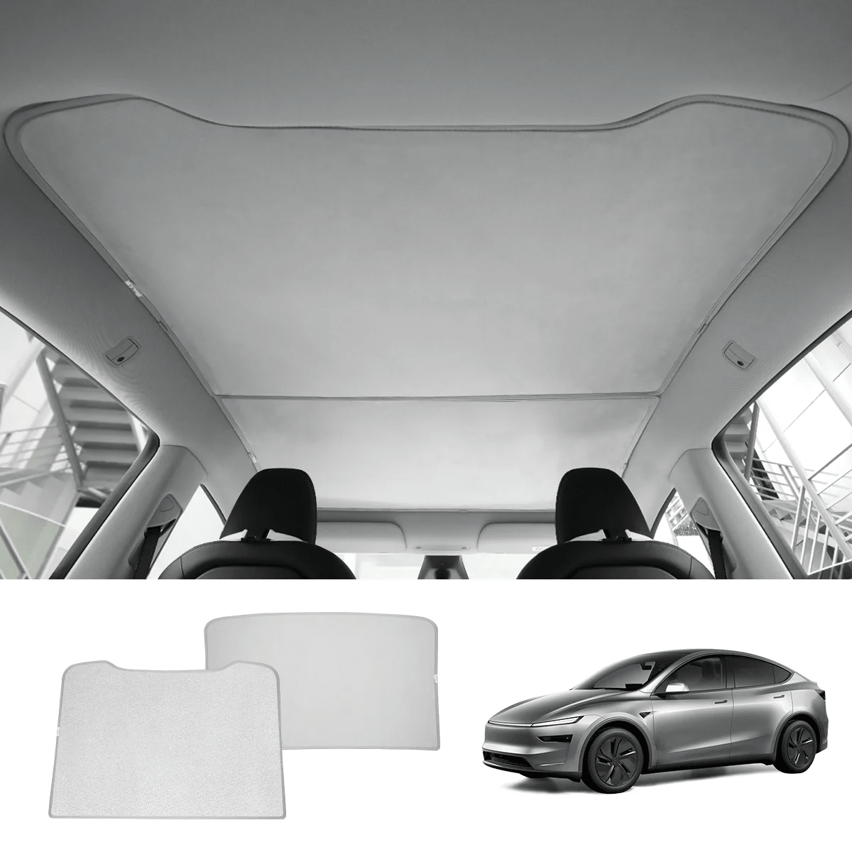 Wholesale Alcantara Split Nano Ice Crystal Glass Roof Sunshade for Tesla Model Y Juniper 2025+（28 Sets）