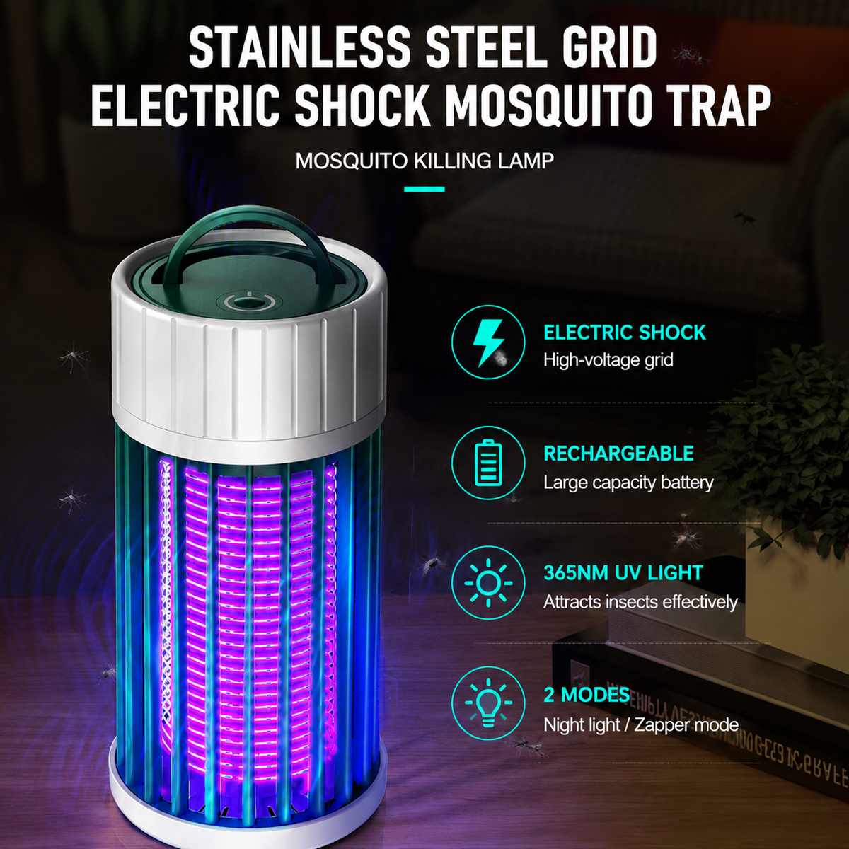 USB Rechargeable Mosquito Killer Lamp UV Insect Trap Indoor Outdoor