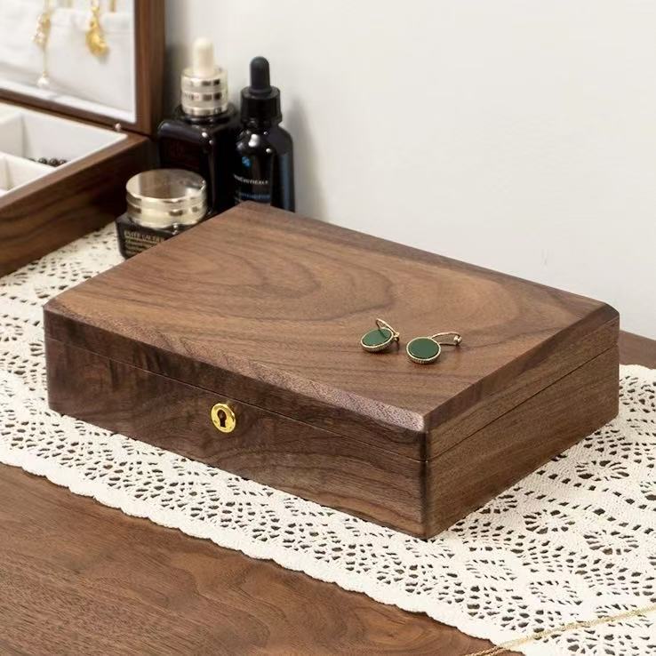 Amare Minimalist Walnut Jewelry Box with Lock