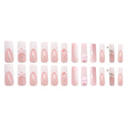 24-Piece Pink French Bow, Pearl Heart & Star Long Coffin Press-On Nails