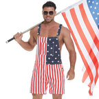 4th of July American Flag Overalls – Patriotic Stretch Denim Romper for Men & Women