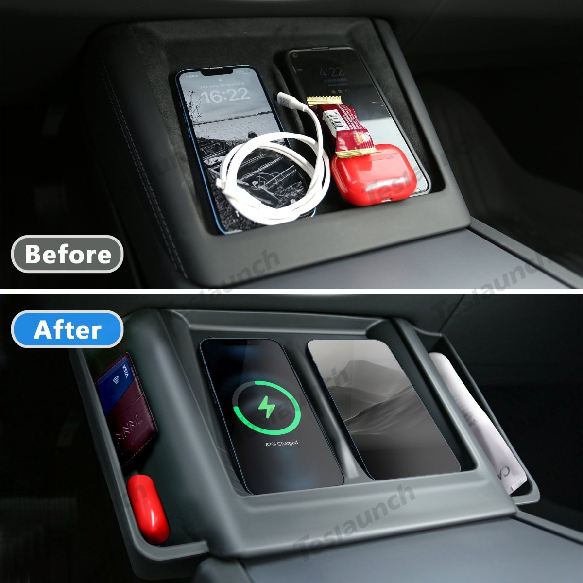 2024+ Model 3 Highland  Central Control Wireless Charging Silicone Pad Storage Box For Tesla