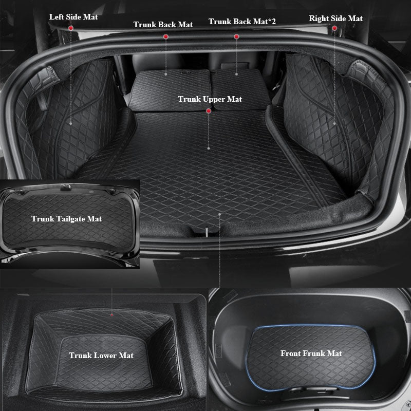 2024+ Model 3 Highland Fully Covered Premium Leather Frunk & Trunk Mat for Tesla