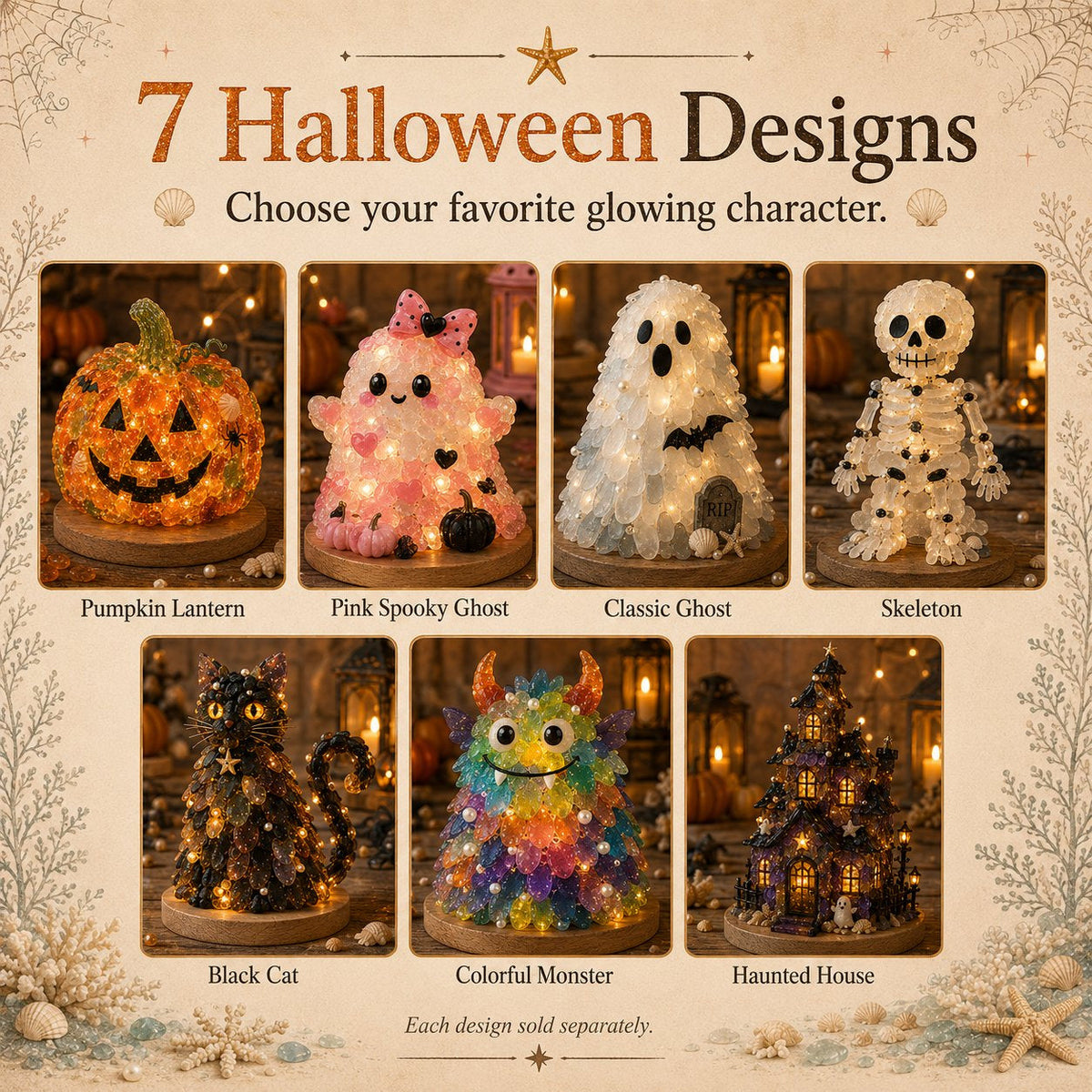 Beginner-Friendly DIY Lighted Sea Glass Halloween Character Kit Collection