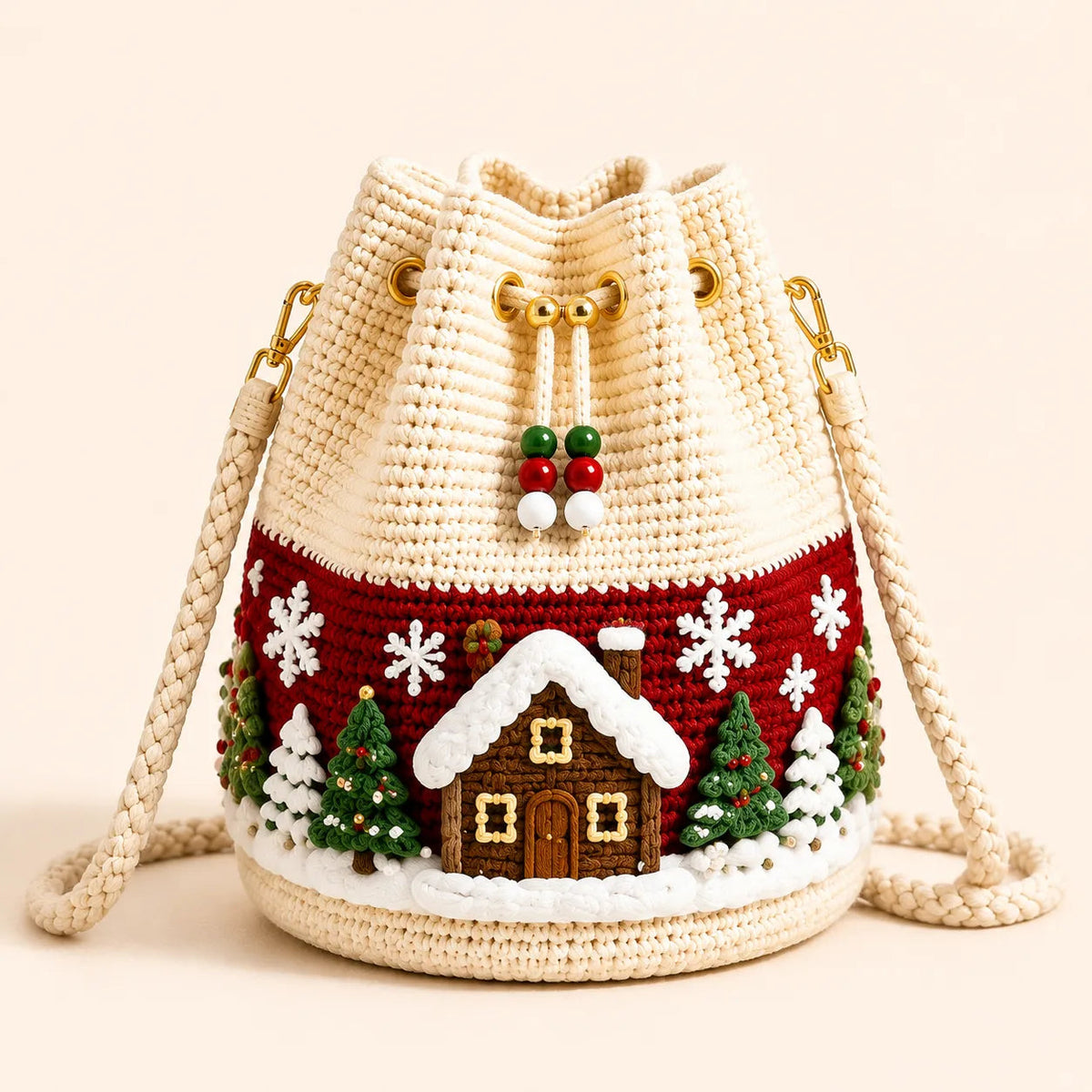 Christmas Crochet Bucket Crossbody Bag