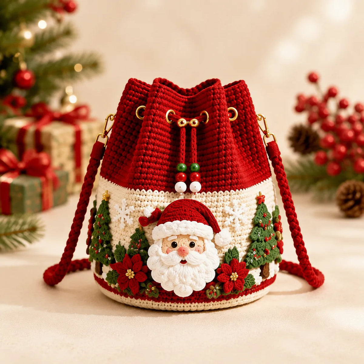 Christmas Crochet Bucket Crossbody Bag
