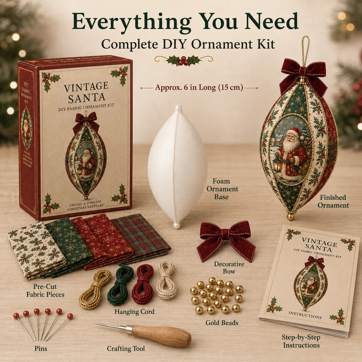 Vintage Christmas Fabric Ornament DIY Kit
