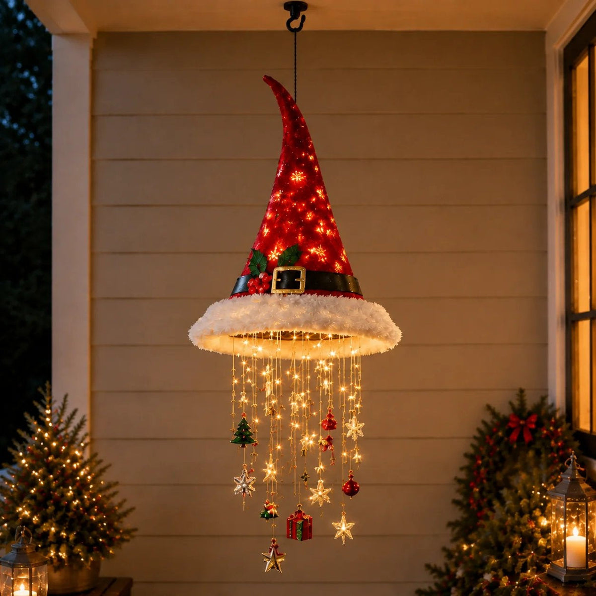 Light-Up Hanging Christmas Chandelier – Santa Hat & Tree Designs