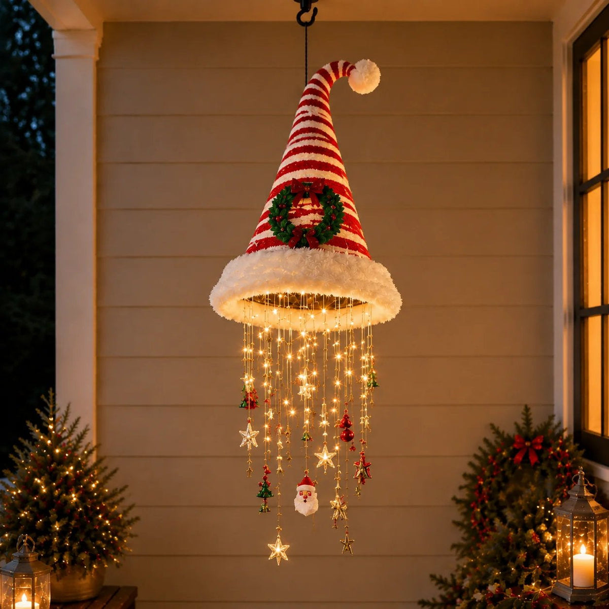 Light-Up Hanging Christmas Chandelier – Santa Hat & Tree Designs