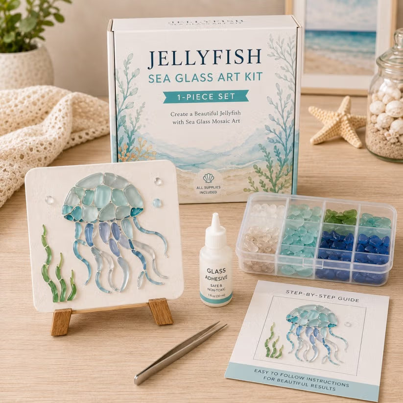 DIY Sea Glass Mosaic Art Kit – Create Beautiful Ocean-Inspired Artwork with Colorful Glass Pieces, Coastal Home Decor & Creative Handmade Gift
