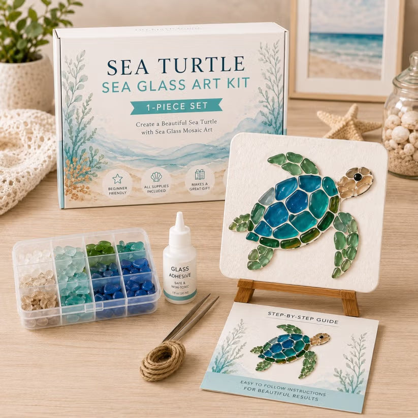 DIY Sea Glass Mosaic Art Kit – Create Beautiful Ocean-Inspired Artwork with Colorful Glass Pieces, Coastal Home Decor & Creative Handmade Gift