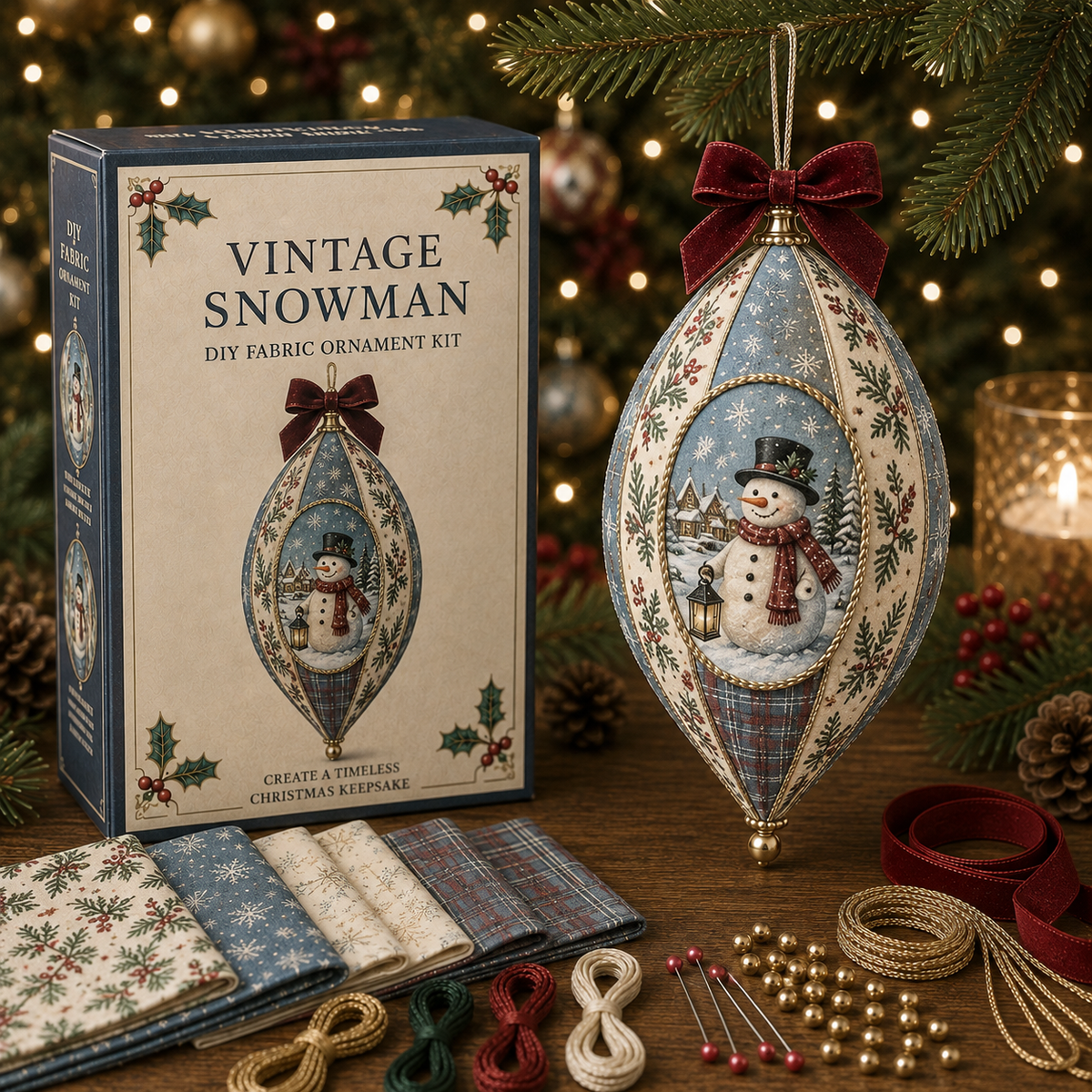 Vintage Christmas Fabric Ornament DIY Kit