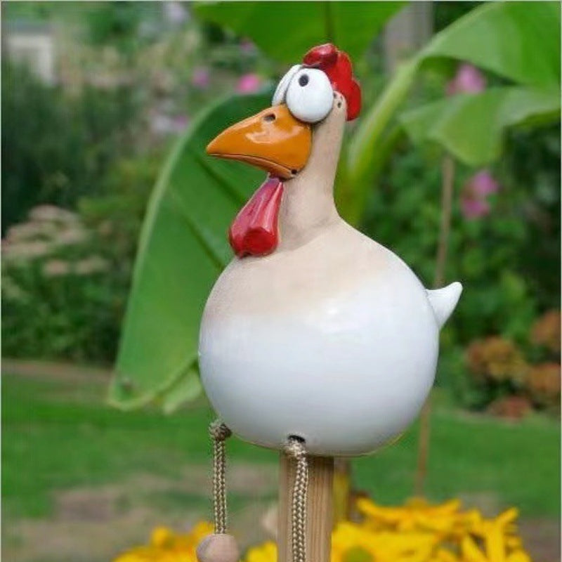 Hand-Painted Resin Chicken Garden Decor with Dangling Legs
