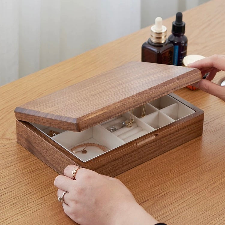 Amare Minimalist Walnut Jewelry Box with Lock