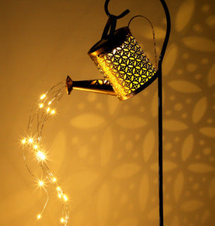 Solar Watering Can Garden Light with Waterfall LED for Outdoor Decor