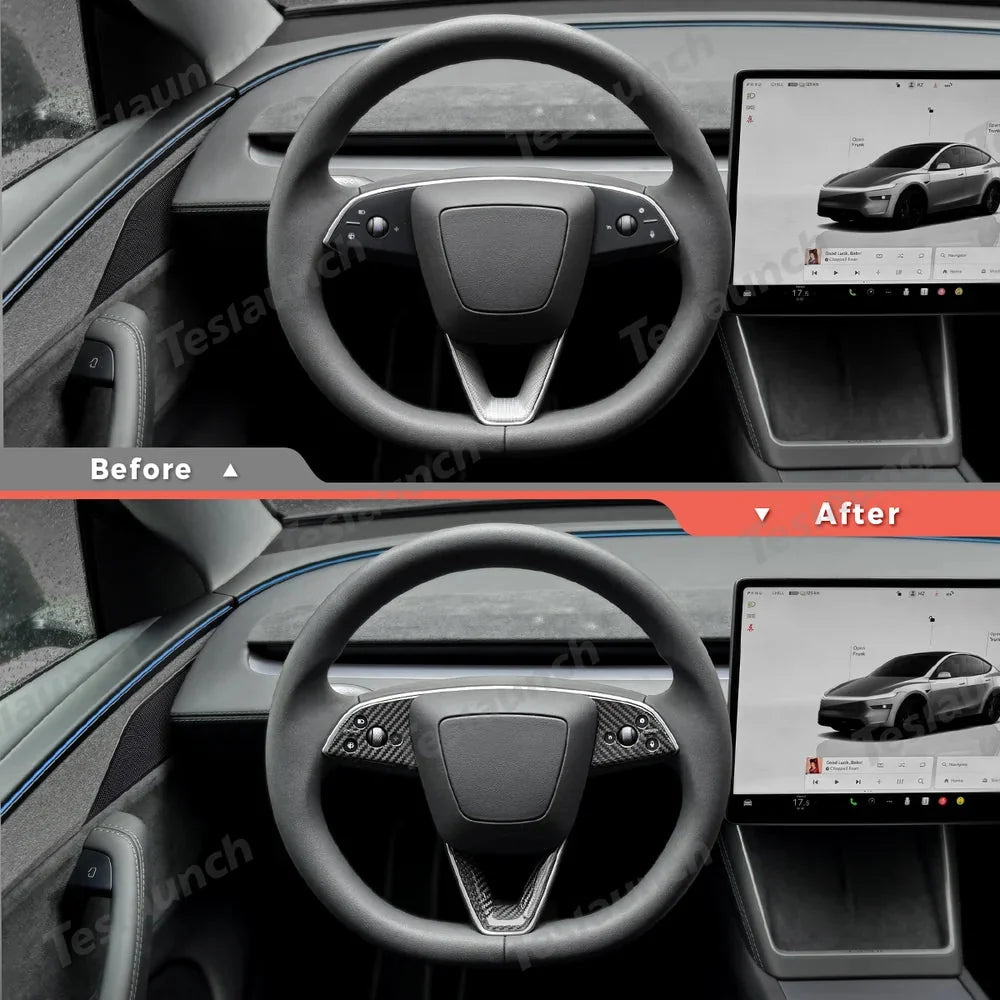 [Real Carbon Fiber] Steering Wheel Trim Cover Kit for Tesla Model Y Juniper 2025+