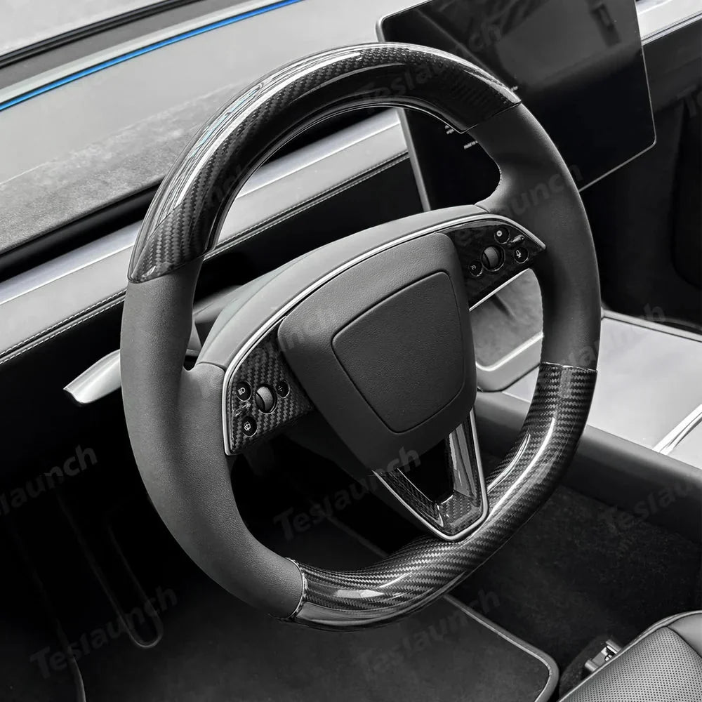 [Real Carbon Fiber] Steering Wheel Trim Cover Kit for Tesla Model Y Juniper 2025+