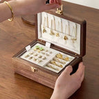 Velvet Walnut Minimalist Two-Layer Jewelry Box