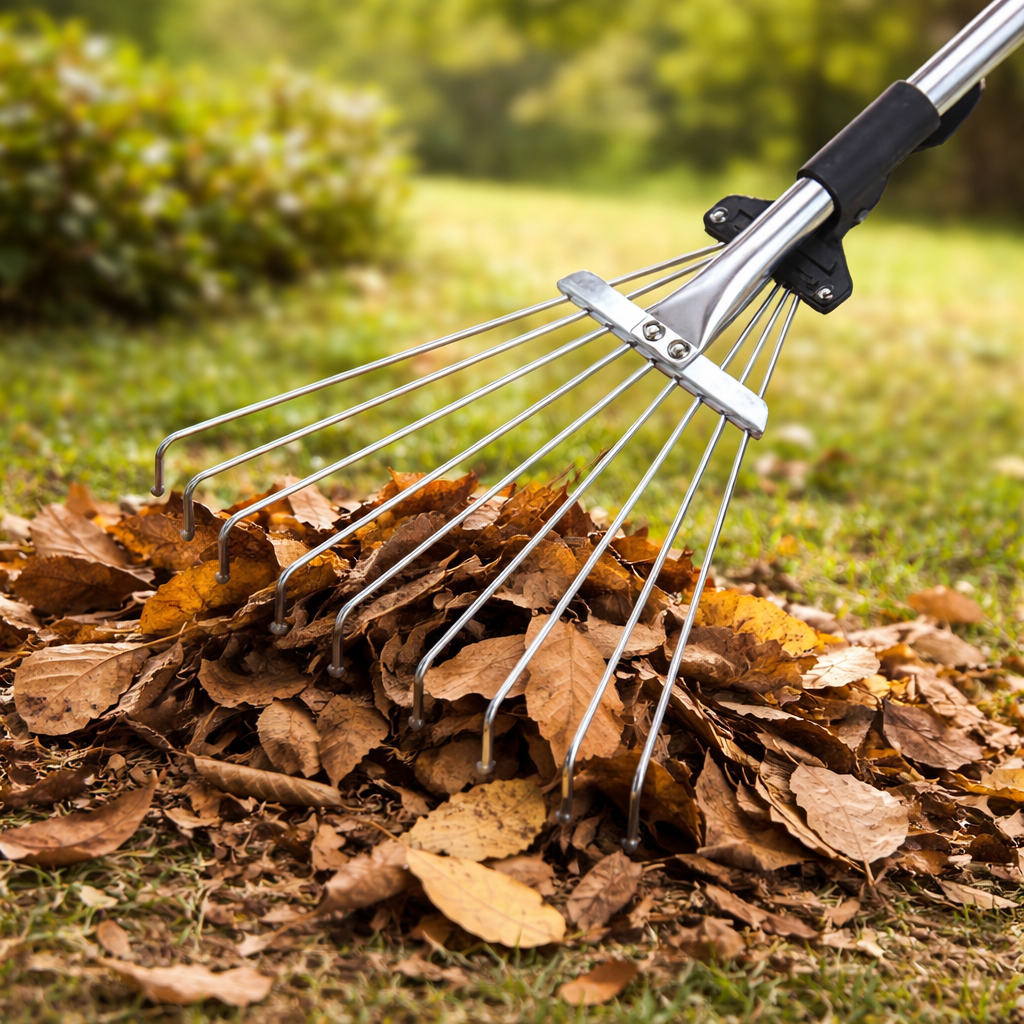 Adjustable Garden Rake with 9 Teeth for Lawn and Garden Cleaning