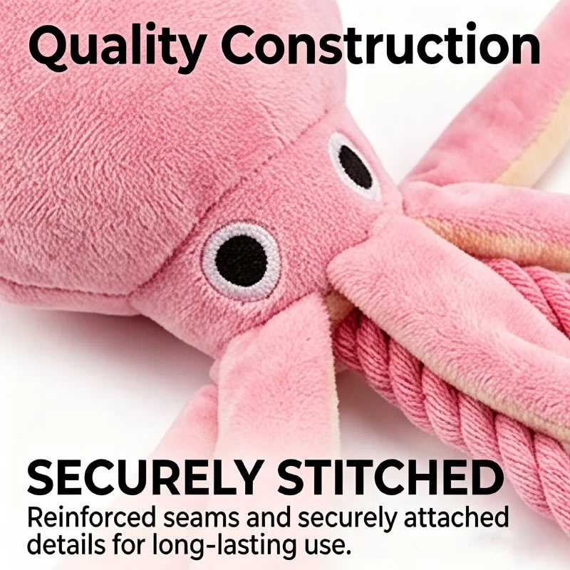 Miroken Squeaky Octopus Rope Chew Pet Toy