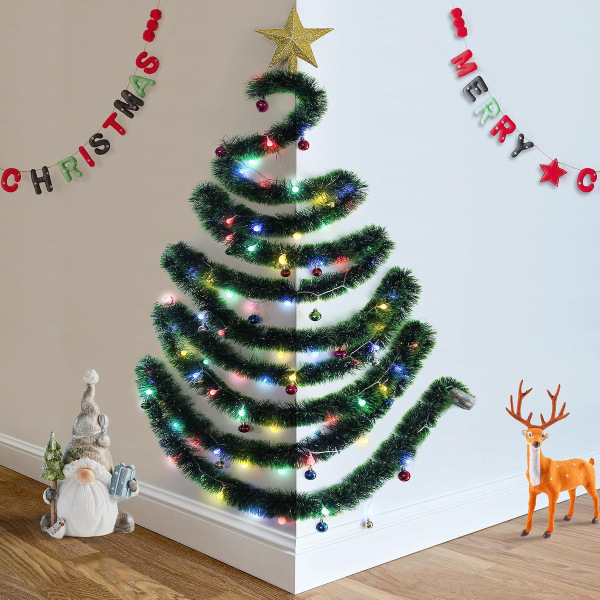 DIY Spiral Wall Christmas Tree With LED Lights