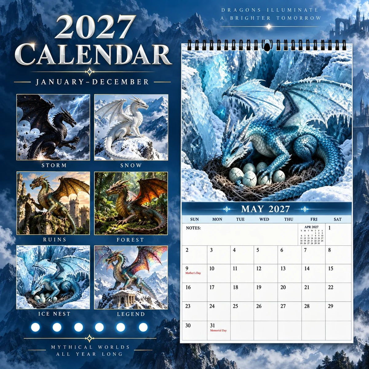 Dragons of a Higher World 2027 Wall Calendar